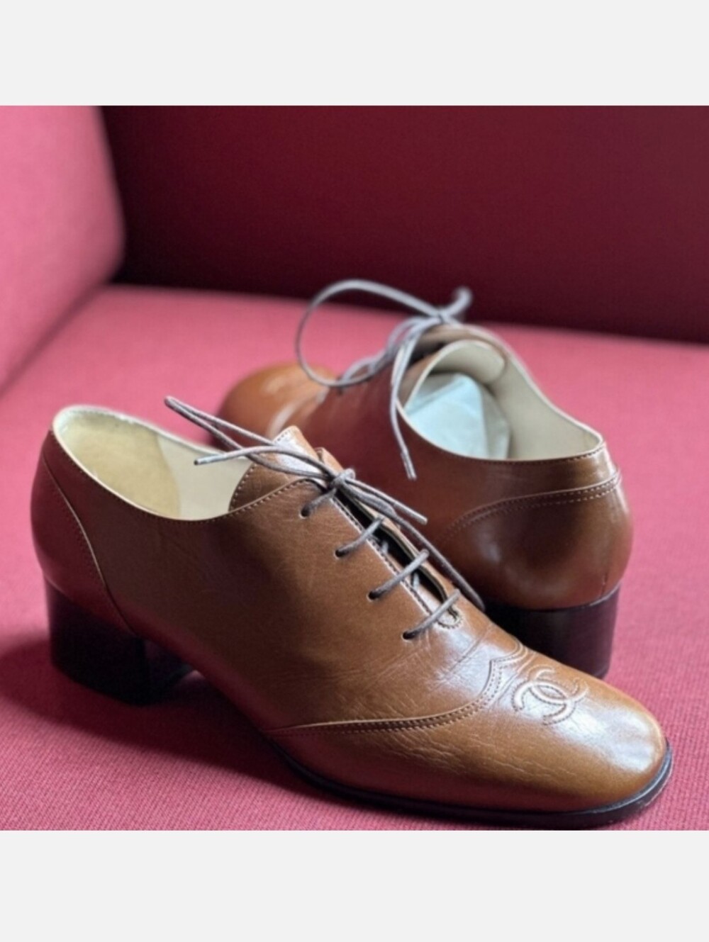 Chanel Brown Leather Lace-Up Shoes